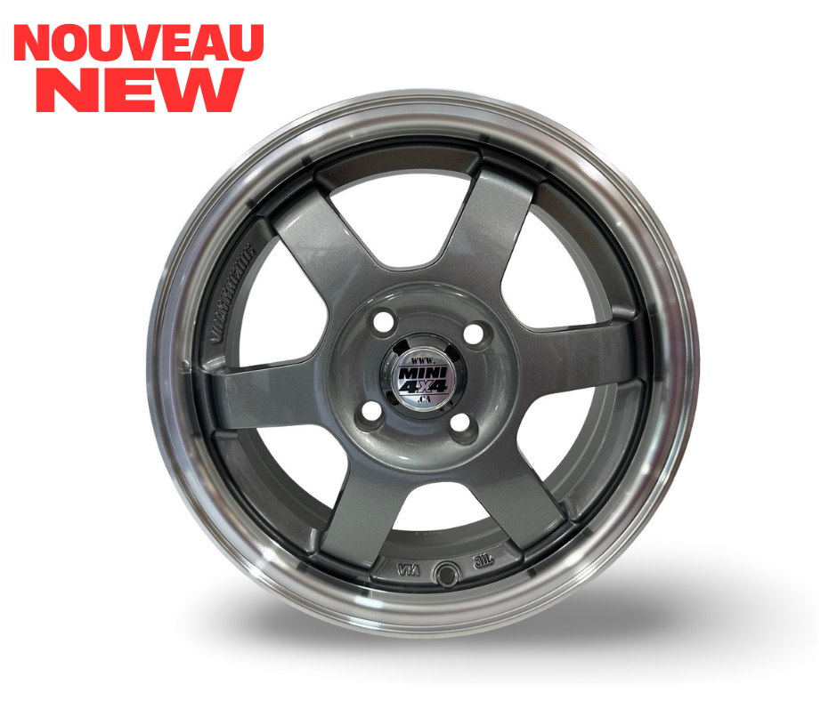 Roue 14 pouces, 4x100, 14x5.5 35mm offset - Gris & usiné
